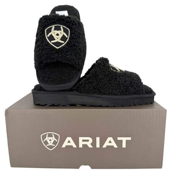 Ariat Women's Fuzzy Black Cozy Slide Slippers Size 9 Square Toe NWB - Picture 1 of 12